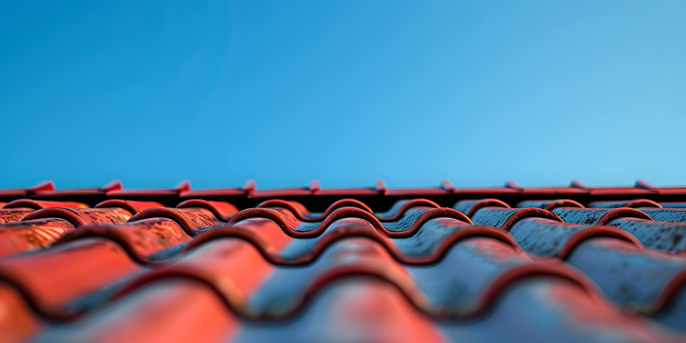 Close-up of red roof tiles on a pitched roof